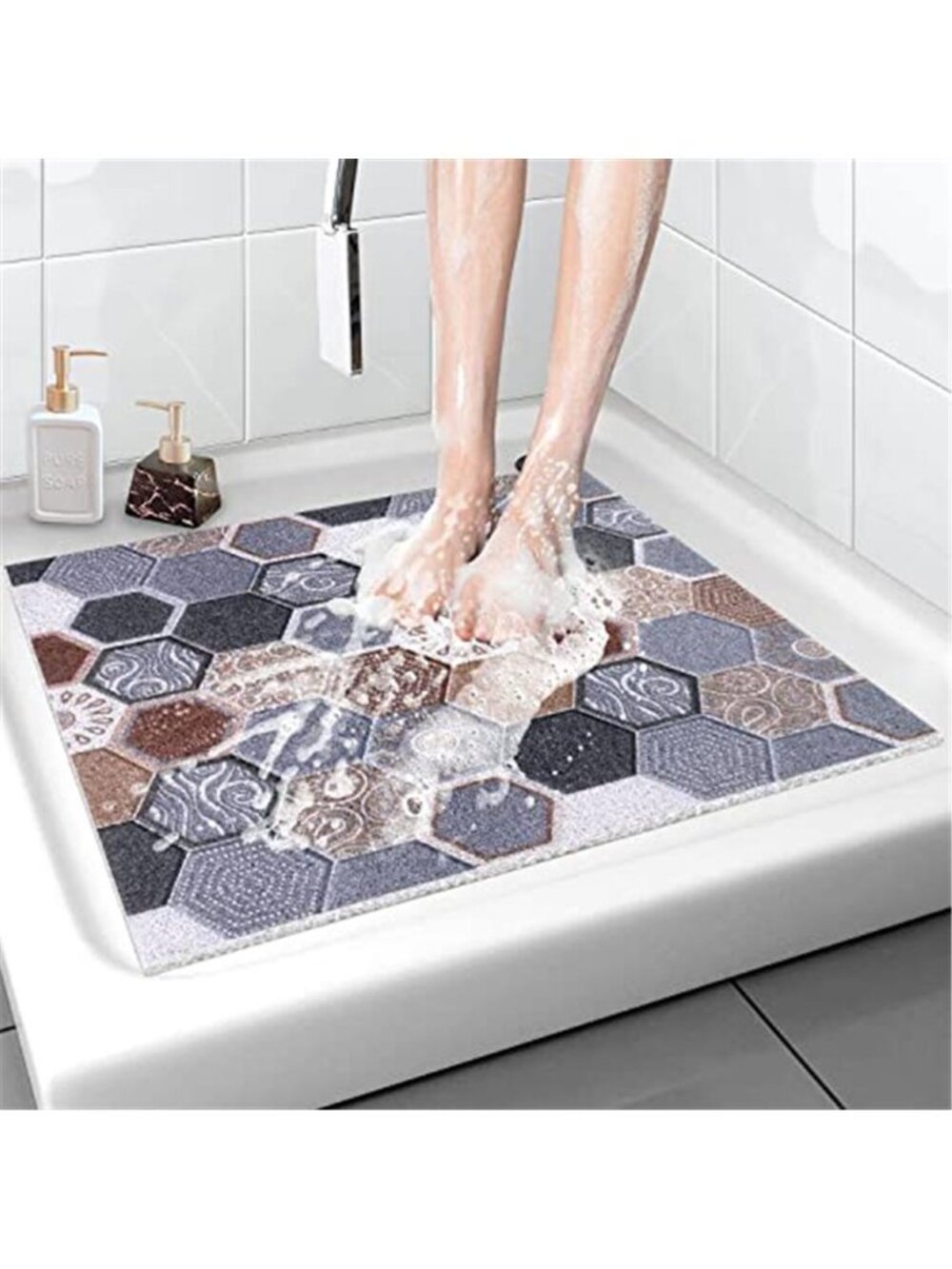 Non Slip Shower Mat 24x24 Square PVC Bath Mat Quick Dry Drainage Bathroom Floor